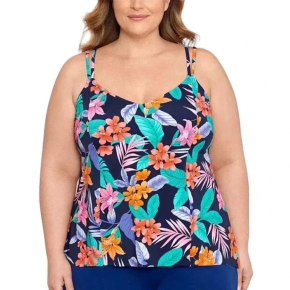 Swim Solutions Havanna Nights Bust Support Tankini Swim Top Size 16W Navy NWT - Picture 13 of 13